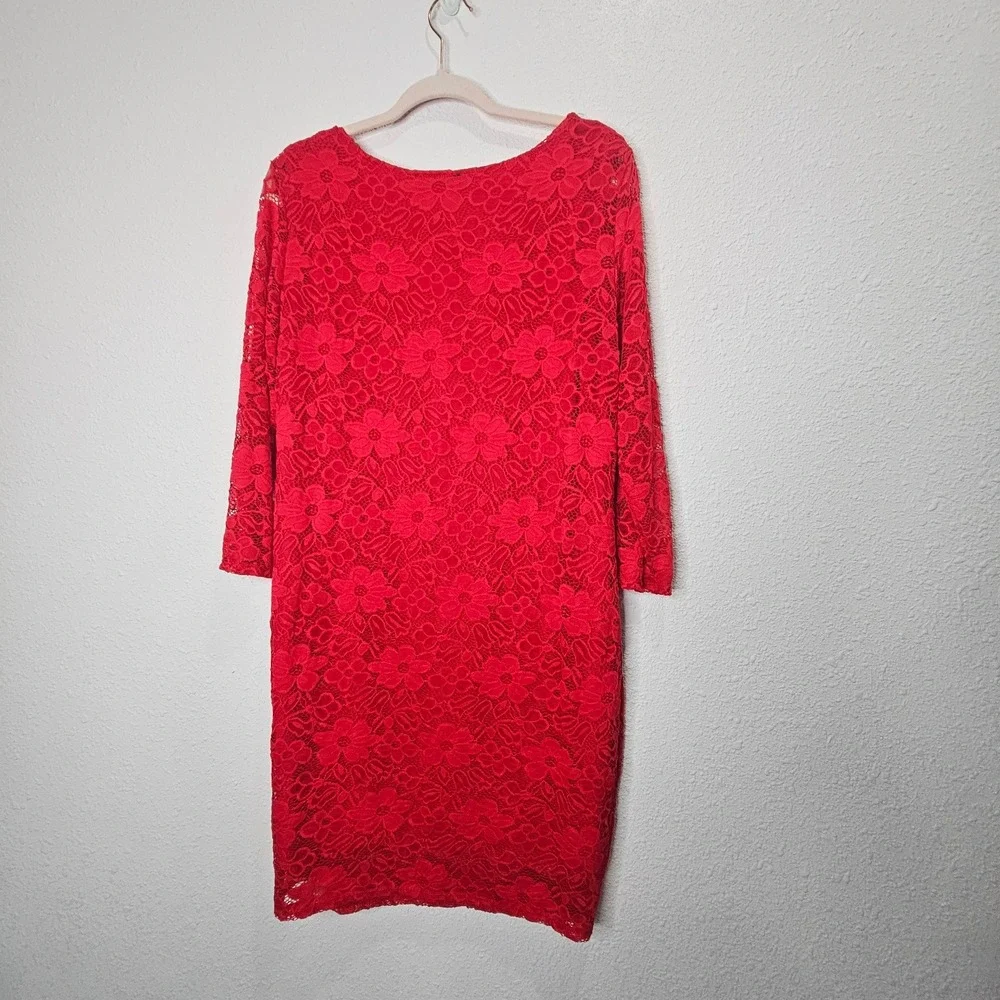 Seranoma Red Lace Dress‎ Size XL Floral Made in USA Elegant Party Holiday Midi